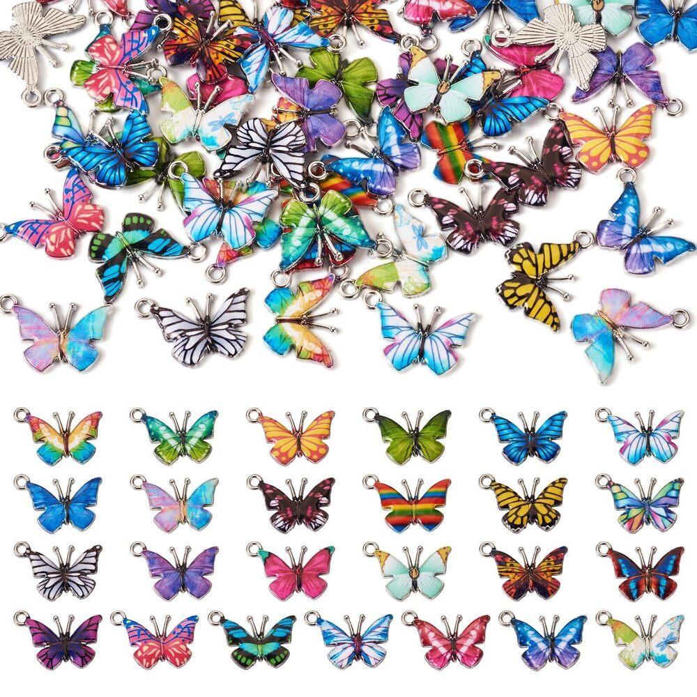 1497 Beadthoven 50pcs Alloy Enamel Butterfly Charms Colorful Cute Butterfly